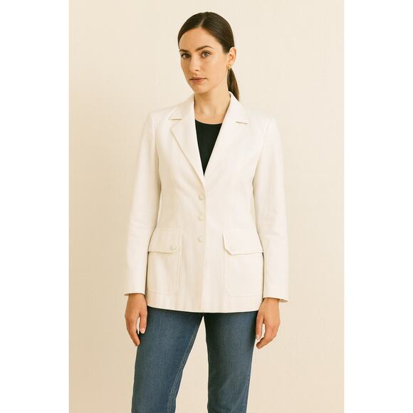 Escada White Business Blazer Jacket Cream Single Breasted Snaps 36 Small - Picture 1 of 11